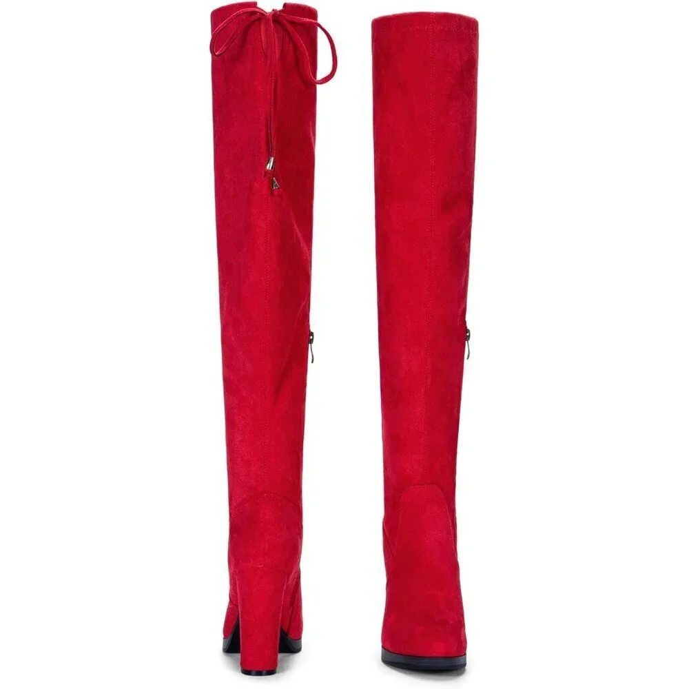 Women's Red-imitation Grain Synthetic suede Thigh High Over The Knee Tall Boot
